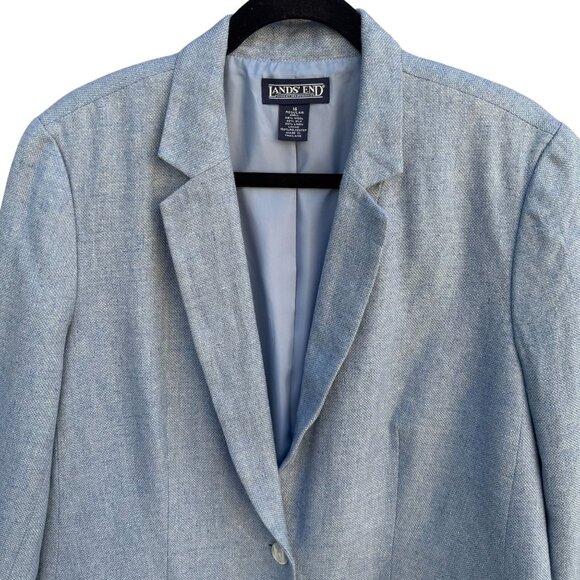 Lands End Vintage Blue Wool Silk Linen Textured Professional Blazer Jacket 16 - Picture 3 of 9